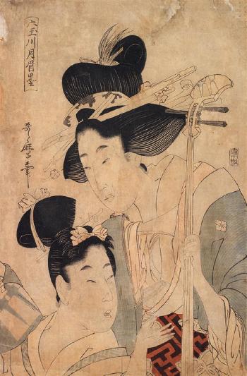 Mutamagawa Tsukimayuzumi (Six rivières Tama, Scène de maquillage) by 
																	Kitigawa Utamaro II