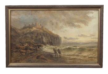 Fishermen at the base of Flamborough Castle by 
																			John Ster