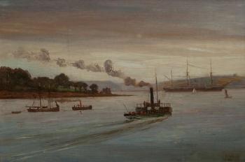 A View of the Cork-Crosshaven Ferry at Monkstown Looking toward Ringaskiddy by 
																			Joseph Poole Addey