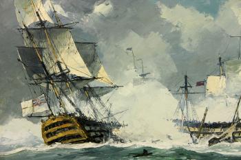 Square-rigged war ships by 
																			Bernard Laarhoven