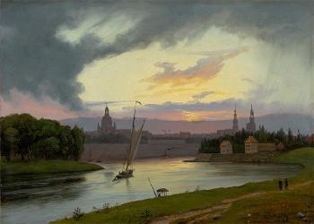 Blick auf Dresden bei Sonnenuntergang by 
																	Knud Andreassen Baade