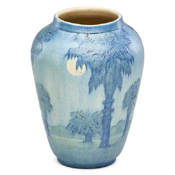 Large vase with windmill palms and full moon by 
																			Anna Frances Connor Simpson