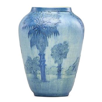 Large vase with windmill palms and full moon by 
																			Anna Frances Connor Simpson