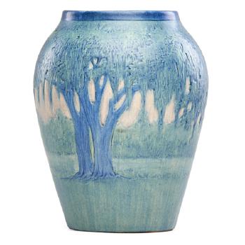 Large scenic vase with live oaks, Spanish moss, and fence by 
																			Anna Frances Connor Simpson