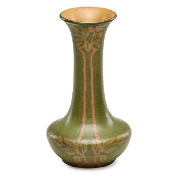 Fine corseted vase with stylized roses by 
																			 Walrath Pottery