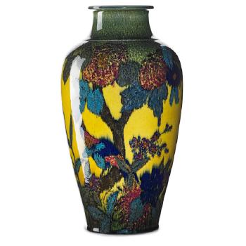 Large Jewel vase with birds by 
																			Edward Timothy Hurley