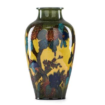 Large Jewel vase with birds by 
																			Edward Timothy Hurley