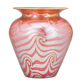 Pink King Tut vase by 
																			 Durand Co