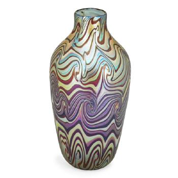 Fine vase with purple and gold swirls by 
																			 Quezal Glass