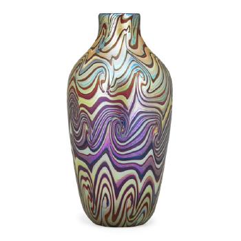 Fine vase with purple and gold swirls by 
																			 Quezal Glass