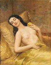Jeune femme nue endormie by 
																	Achille Fould