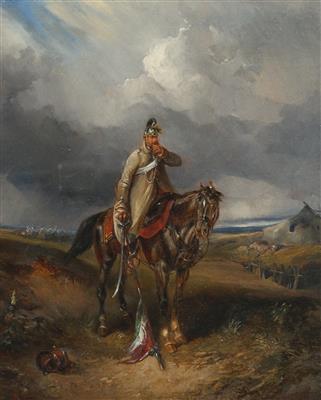 Österreichischer Kürassier mit erbeuteter ungarischer Fahne (lt. rückseitiger alter Bezeichnung Korporal Geiger, 11. Jul 1849) by 
																			Anton Strassgschwandtner