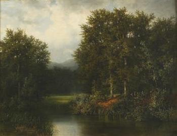 Teichlandschaft mit Rotwild by 
																			Margarete von Baczko