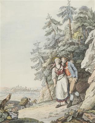 Wanderndes Paar, im Hintergrund Ausblick auf Graz und Umgebung by 
																			Andreas Hardter