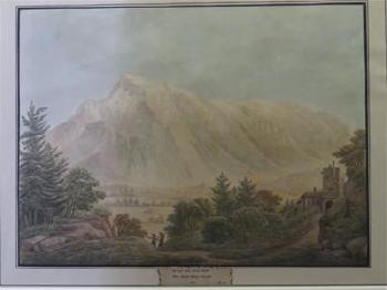 Der Untersberg in Salzburg vom Festungsberg gesehen, mit Seitenmotiv des Tordurchgangs beim Kloster Nonnberg by 
																			Louis Wallee