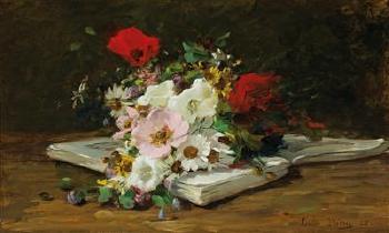 Summer flowers lying on a book by 
																			Louise Darru