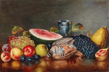 Still life with fruit and pheasant by 
																			Nicolaos Vokos