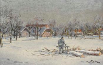 Winterlandschaft mit Bauer beim Holzhacken by 
																	 Felbra