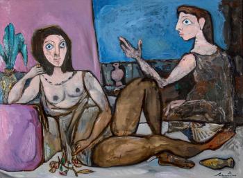 Interieur mit zwei sitzenden Damen by 
																	Edoardo Samartino