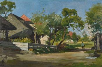 Sommerliche Dorfpartie by 
																	Auguste Bachelin