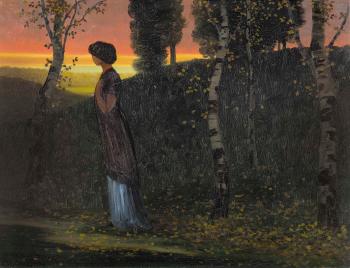 Landschaft mit einer Dame im Abendrot by 
																	Eduard Rudisuhli