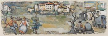 Tessiner Landschaftspartie mit Bauern by 
																	Luigi Taddei