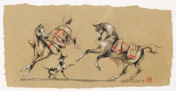 Deux chevaux et chien by 
																	Marine Oussedik