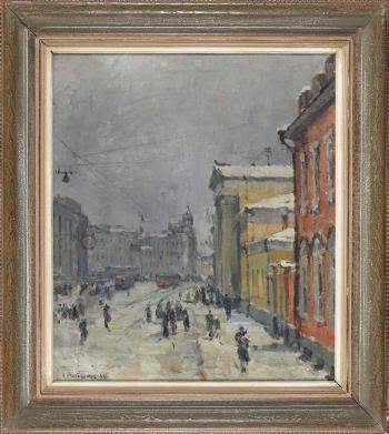 Die Moskauer Mokhovaya Strasse mit dem Kalinin-Museum im Winter by 
																			Boris Fedorovitch Rybchenkov