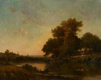 Flusslandschaft im Abendrot by 
																	P Saint-Meuritz
