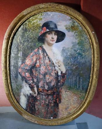 Portrait de femme au chapeau by 
																			Marie Aimee Lucas-Robiquet
