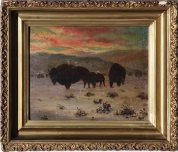 Bison in landscape by 
																			Julius Rorphuro