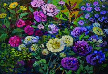 A flower bed of roses and chrysanthemums by 
																			Viktor Gaidouk
