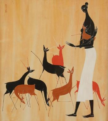 Femme et animaux by 
																	Rasik Durgashanker Raval