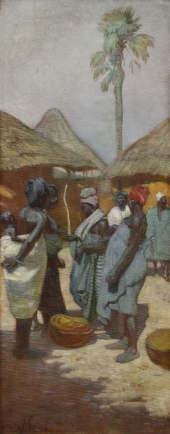 Femme dans un village africain by 
																	Joseph de la Neziere
