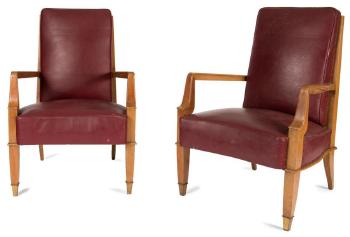 Paire de fauteuils néoclassiques en merisier by 
																			Roger Landault