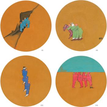 Embrace series (Four Works) (I) Cliff, (II) Dalmatians, (III) Blue Pagoda, (IV) Golden Beach by 
																	 Yuan Jinhua