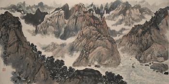 Misty Gorge with boats by 
																	 Zhang Erbin