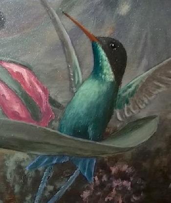 Orchids and Humming Birds in a Rain Forest by 
																			Gayle B Tate