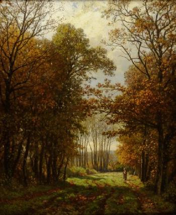 Femme sur un chemin en automne by 
																	Louis-Hector Pron