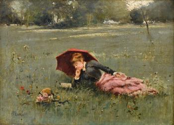 Jeune fille couchée dans l’herbe by 
																	Paul Rossert