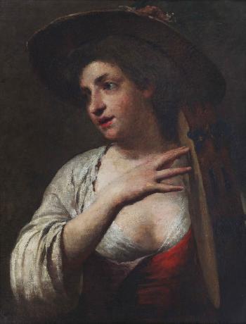 Donna con tamburello by 
																			Giuseppe Barbaglia