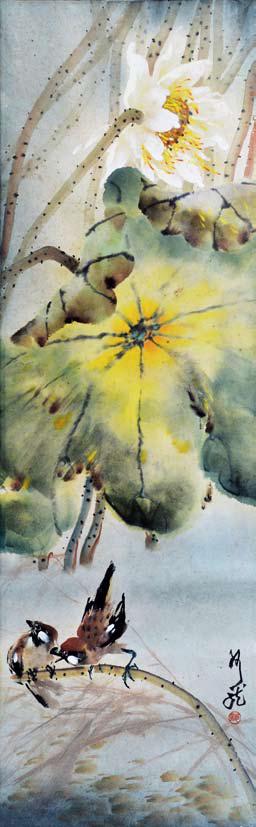Lotus and Sparrows by 
																	 Nai Swee Leng