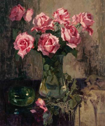 Still life with pink roses by 
																	Hendrik van Os-Delhez