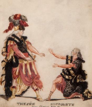 Costume design for Hippolyte and Thésée, from Racine’s ‘Phedre’, Act IV by 
																	Johann Ludwig Wernhard Faesch
