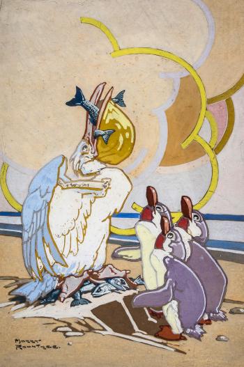 Pelican and penguins by 
																	Harry Rountree