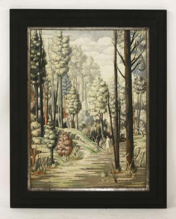 A wooded lanscape with a figure by 
																			Reco Capey