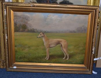 Latto - A Greyhound standing in a landscape the Waterloo Cup Winner 1923 by 
																	Henry Crowther