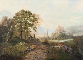 Pastoral scene with a castle by 
																			Ruth Van Ausdall