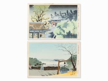 ‘The Tsurugaoka Hachiman Shrine in Sagami Province’, ‘The Shiroyama in Kagoshima’ by 
																			Tomikichiro Tokuriki