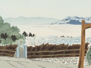 ‘The Tsurugaoka Hachiman Shrine in Sagami Province’, ‘The Shiroyama in Kagoshima’ by 
																			Tomikichiro Tokuriki